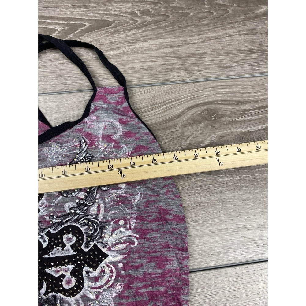 Vocal Womens Embellished Cross Sleeveless Tank Cross Cross Back Purple Grey Sz L - Picture 7 of 8